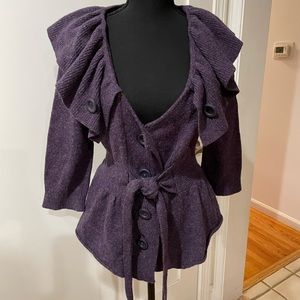 Anthropologie sweater. Purple cardigan by Charlie & Robin